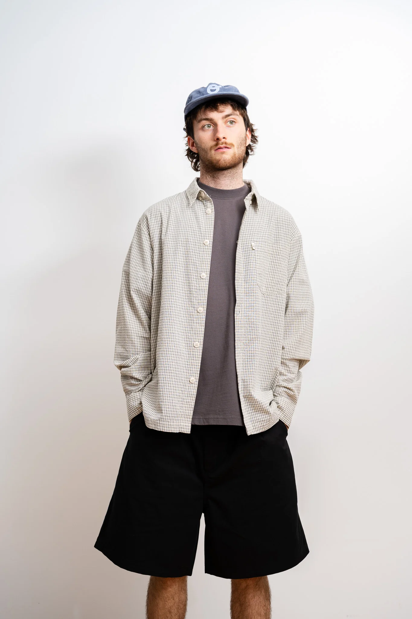 Grid Long Sleeve Button Up - Bone - Image 3
