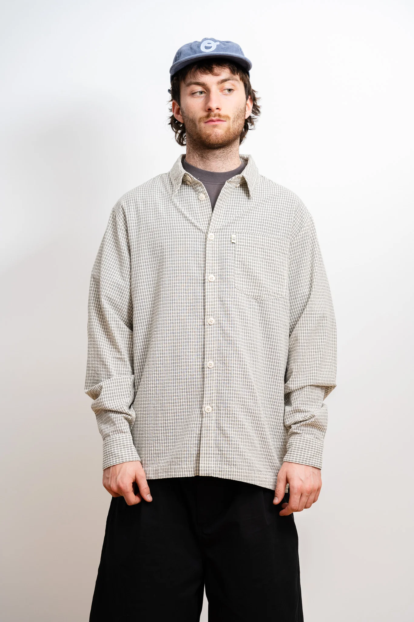 Grid Long Sleeve Button Up - Bone - Image 4