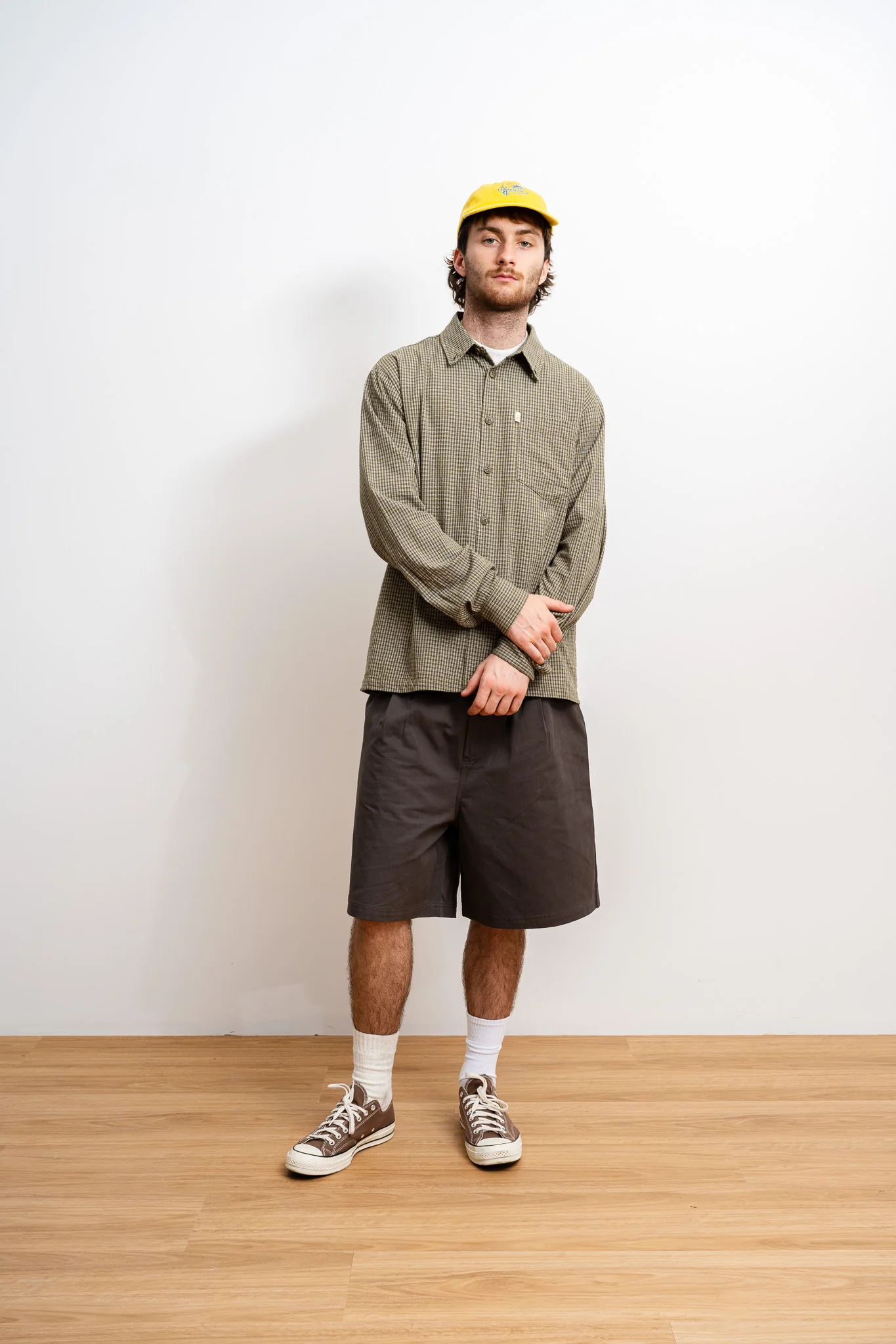 Grid Long Sleeve Button Up - Olive - Image 3
