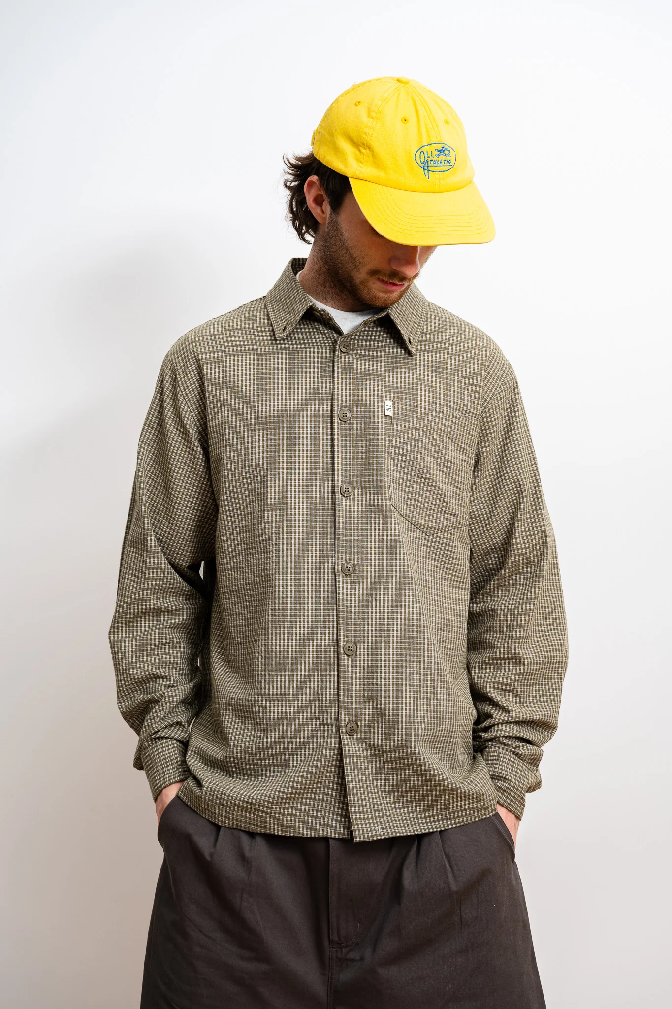 Grid Long Sleeve Button Up - Olive - Image 4
