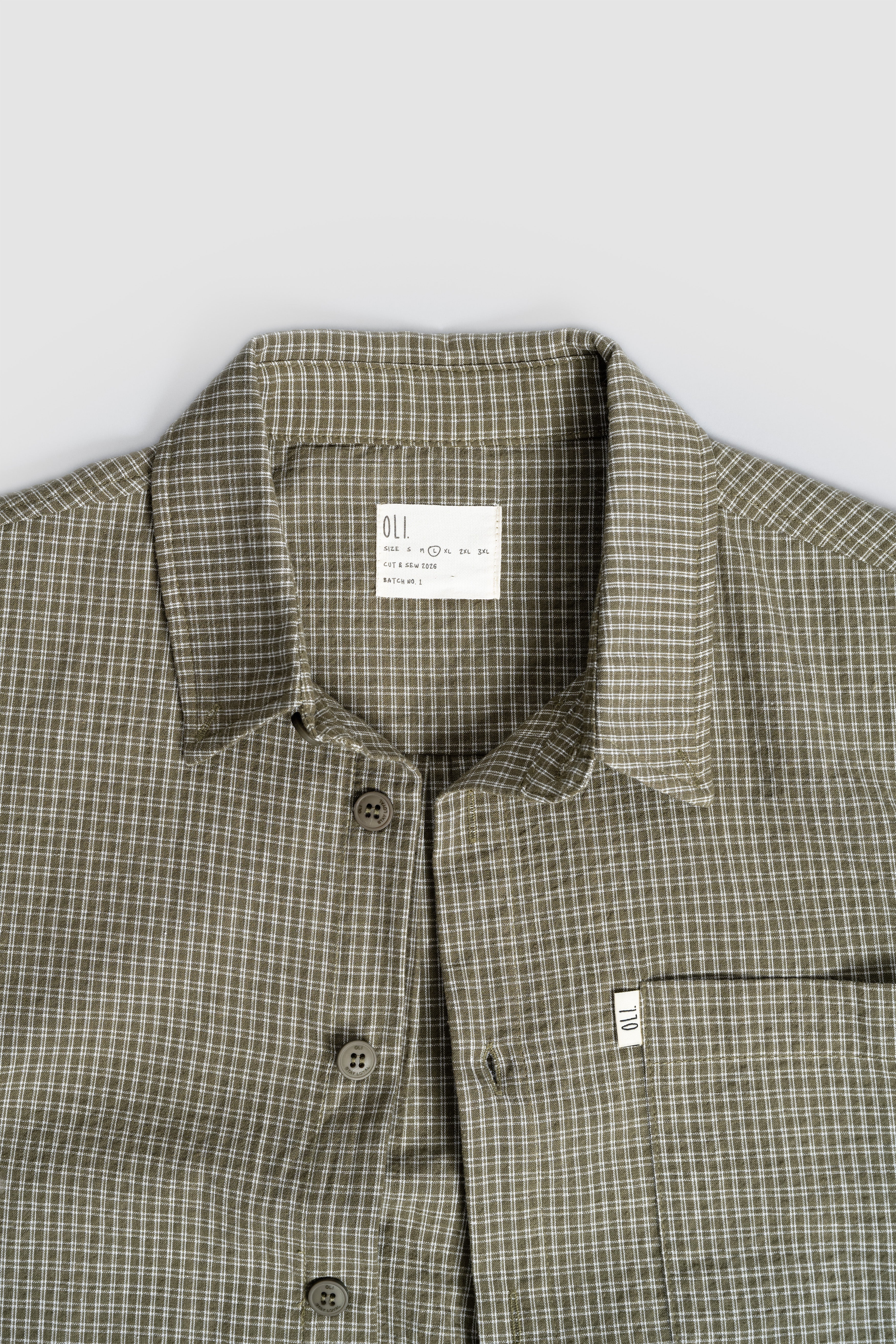 Grid Long Sleeve Button Up - Olive - Image 6