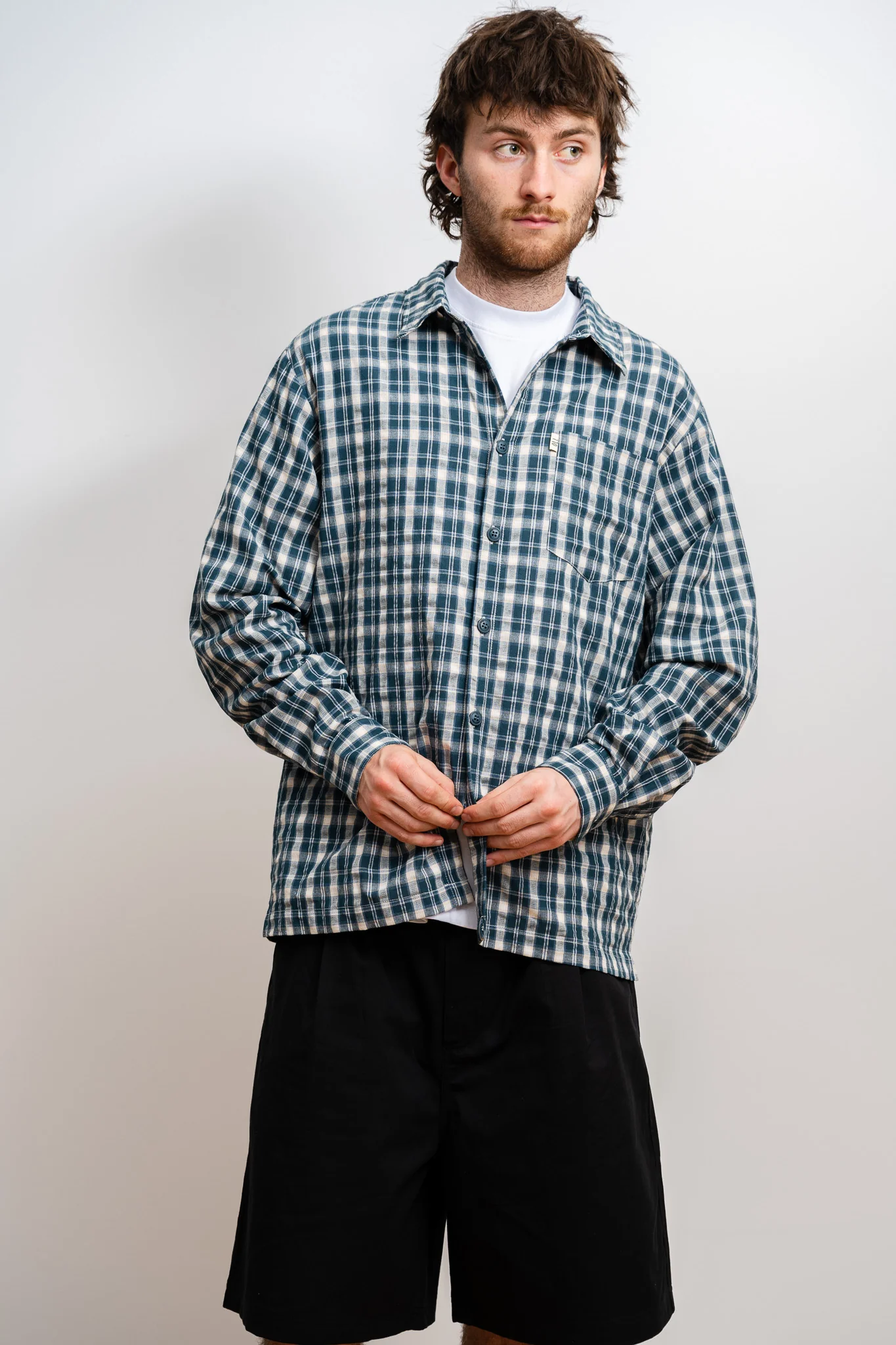 Plaid Long Sleeve Button Up - Teal - Image 3