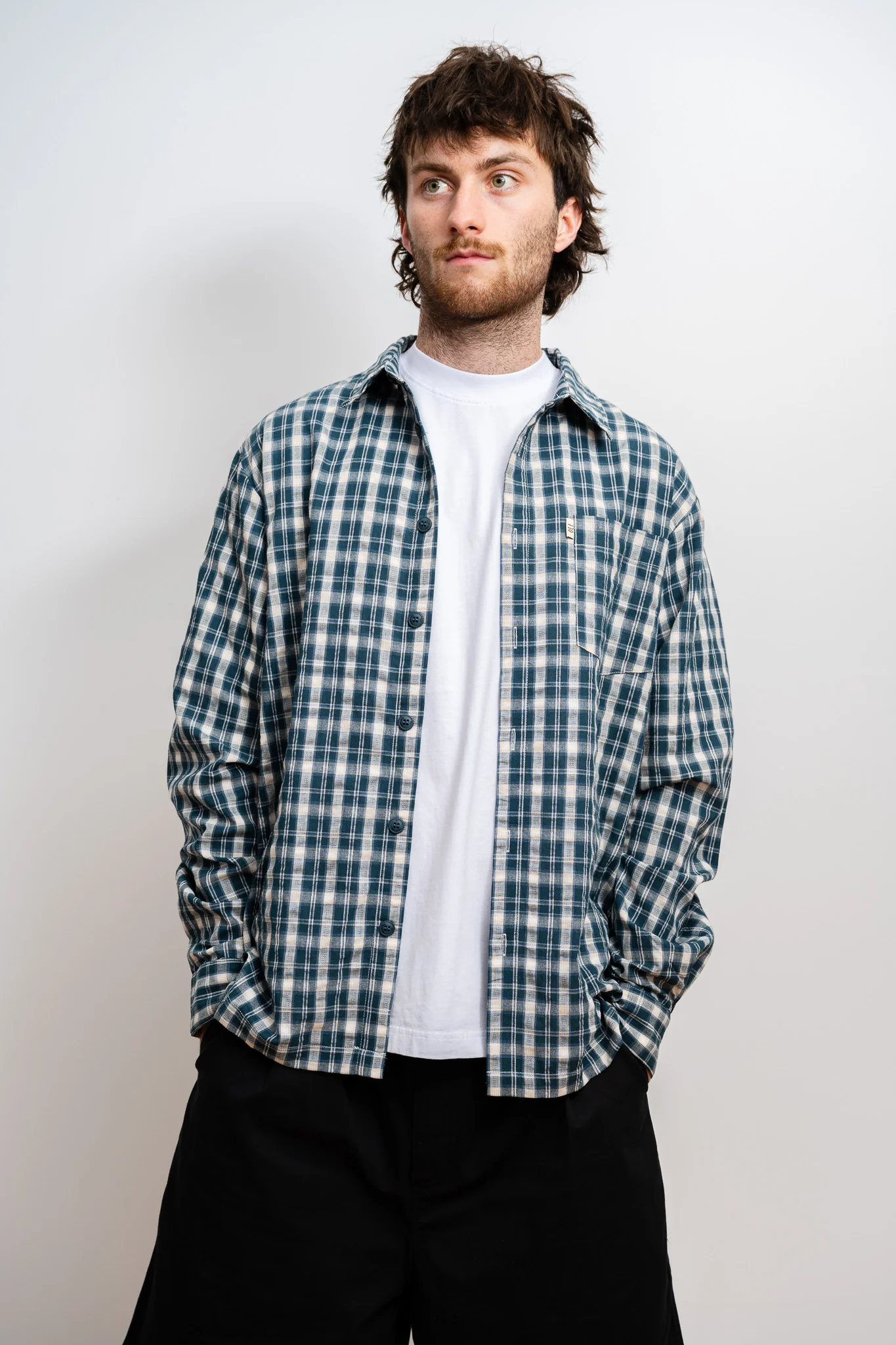 Plaid Long Sleeve Button Up - Teal - Image 4
