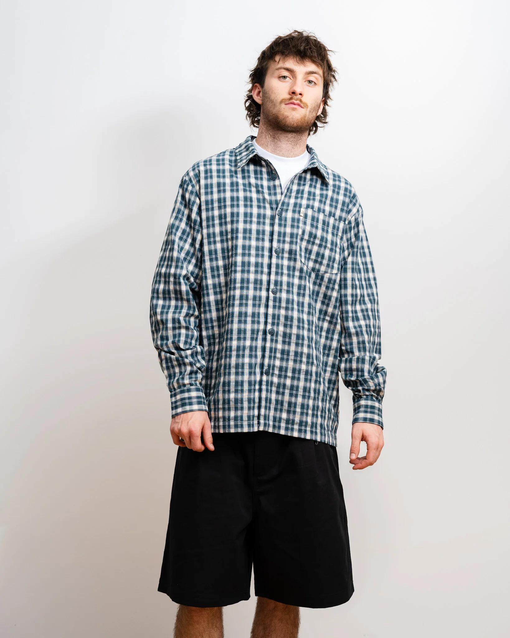 Plaid Long Sleeve Button Up - Teal - Image 5